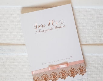 Customizable wedding guest book { Day of Happiness} color white and kraft