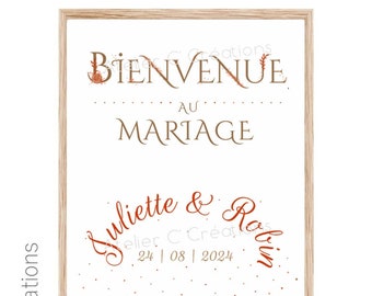 Poster personnalisé Bienvenue au Mariage { Happy Flower } Format A3, A4, A5, 13 x 18 cm, pour mariage, baptême ou anniversaire