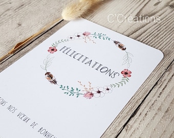 Congratulations Card {Bohemian Crown} Wedding, birthday, birth, engagement, white color and floral crown graphics