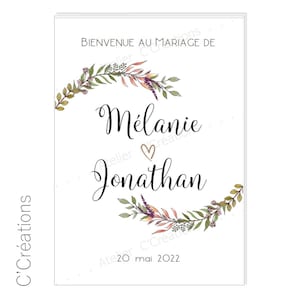 Affiche Bienvenue { Leaf } personnalisable, pour mariage, baptême ou anniversaire   Format 13x18 cm / A5 / A4 / A3 / numérique