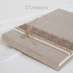 Livre d'or mariage, anniversaire ou baptême { Foglio } toile de lin, dentelle et satin