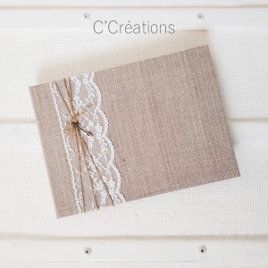 Livre d'or mariage { Cupidon } toile de lin et dentelle