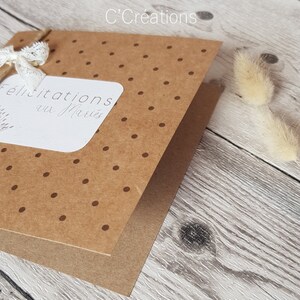 Carte Félicitations { Quelques mots d'amour} Mariage, Baptême, Fiançailles, coloris kraft avec son enveloppe ivoire image 3
