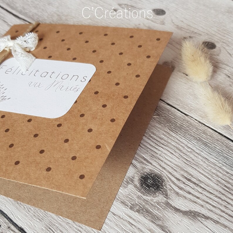 Carte Félicitations { Quelques mots d'amour} Mariage, Baptême, Fiançailles, coloris kraft avec son enveloppe ivoire image 3