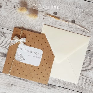 Carte Félicitations { Quelques mots d'amour} Mariage, Baptême, Fiançailles, coloris kraft avec son enveloppe ivoire