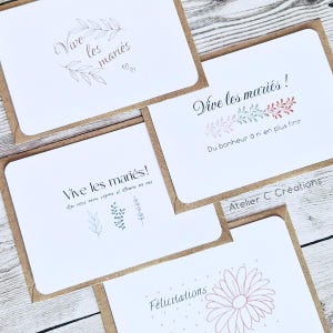 Carte { Vives les mariés } personnalisable, pour mariage, anniversaire, naissance, fiançailles, coloris blanc et graphisme au choix