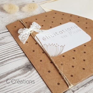 Carte Félicitations { Quelques mots d'amour} Mariage, Baptême, Fiançailles, coloris kraft avec son enveloppe ivoire image 4