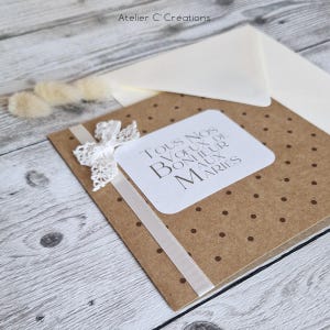 Carte Mariage { Tous nos vœux} adaptable pour faire-part mariage, baptême, Save the date, coloris kraft, satin et dentelle