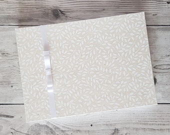 Wedding Guest book, Baptism and feast day { Willow } small ivory white leaves, white satin ribbon