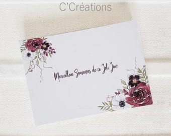 Livre d'or mariage { Boho } aquarelle bouquet de fleurs  coloris blanc et bordeaux