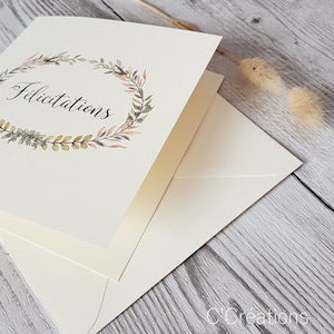 Carte Félicitations { Leaf } Couronne de feuilles bohème, coloris ivoire avec son enveloppe pour mariage, fiançailles, baptême, anniversaire image 3