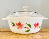 1960s Anchor Hocking Peach Blossom Quart Dish with lid