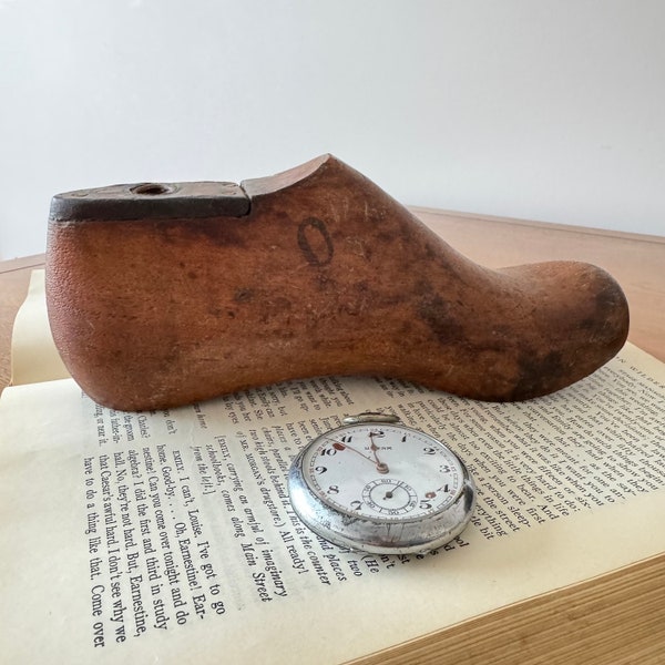 Vintage Wooden Shoe Form | 8" Primitive Wooden, Rounded Toe, Shoe Form, "0" Embossed on Front, Stamped on Side | Rustic and Worn Shoe Last