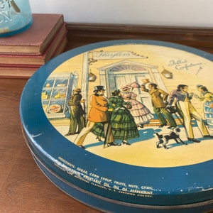 Vintage Huyler&#39;s Candy Tin | 10&quot; Round Blue Vintage Huyler&#39;s Filled Confections Tin, 3 lb Tin, New York, New York | Vintage Round Tins