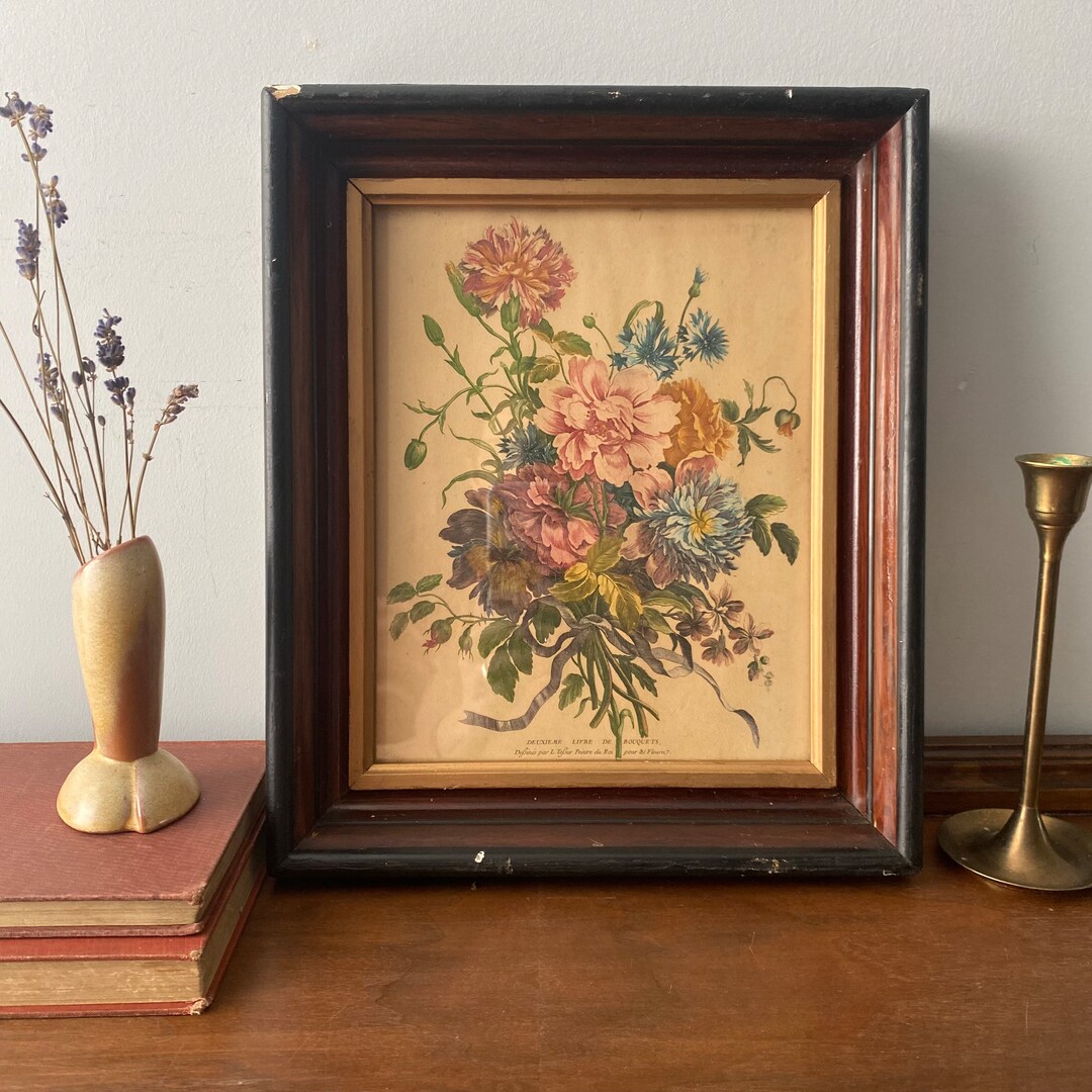 Vintage Framed Floral Print 12 1/2 X 10 1/2 Etsy