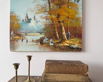 Vintage Fall Landscape Collage Art: Eclectic Signed Assemblage, 16x12 Wall Hanging
