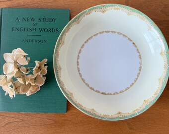 Vintage Ransom China Soup Bowls: Green Border, Laurel Design (Set of 2)
