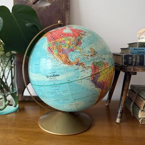 Vintage Replogle World Nation Series, Globe on Metal Stand, 13&quot; Tall Globe, Rotating Vintage Globe