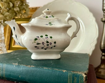 Antique Staffordshire Teapot: Square Ironstone with Berry Design