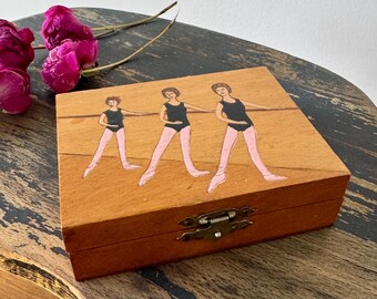 Hand Painted Ballerina Jewelry Box: Vintage Wooden Keepsake