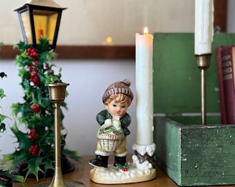Vintage Ceramic Napcoware Christmas Boy with Candle Holder