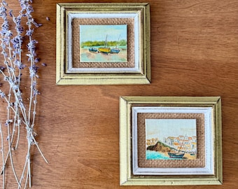 Vintage Nautical Sailboat Paintings - Framed Mini Landscape Art Set