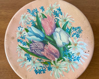 Vintage Helen Harrison Candy Tin: Floral Tulips & Daisies, Chicago