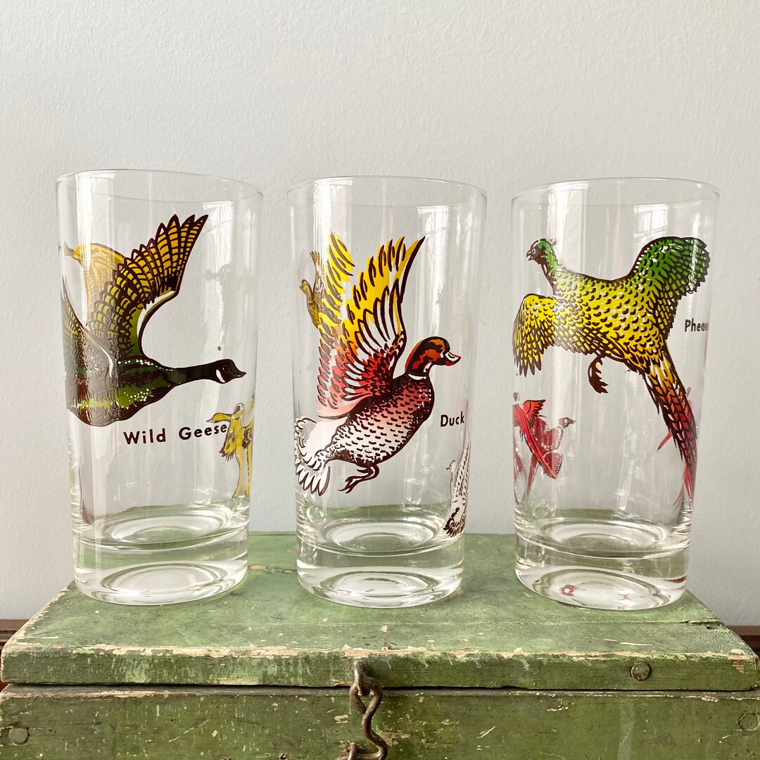Vintage 14 Oz. Colored Game Bird Drinking Glasses Vintage Duck, Wild