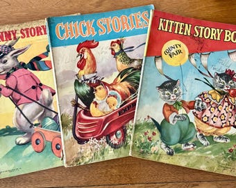 Vintage 1940s Children's Story Books: Chick, Kitten, Bunny - Ephemera