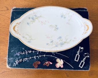 Antique Limoges Theodore Haviland Serving Platter: Floral Rose, Gold Trim