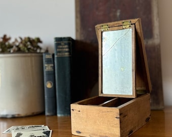 Vintage Handmade Coal Miner's Wooden Shave Kit with Mirror