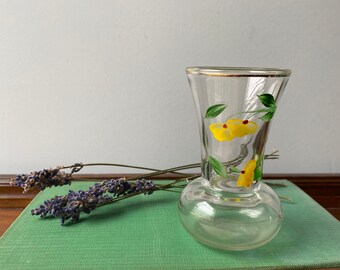 Vintage Hand Painted Floral Bud Vase: Yellow Flowers, Gold Trim
