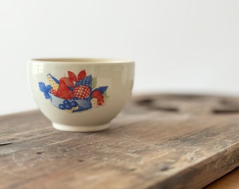 Vintage Calico Fruit Ceramic Bowl - Universal Potteries Red White Blue