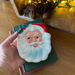 Vintage Wales Ceramic Santa Wall Hanging | Mid-Century Hand-Painted Santa Wall Decor | Vintage Santa Claus Christmas Decor Vintage Christmas