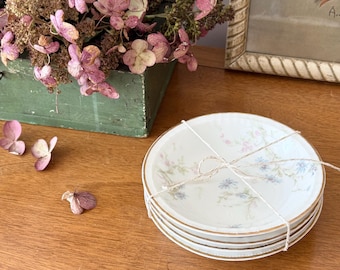 Antique Limoges Theodore Haviland France Dessert Bowls (4), Floral with Gold Trim