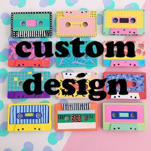 Fitas cassete pintadas com padrão personalizado, nostalgia dos anos 80, mini obras de arte coloridas | arte em fita cassete | fita mix | cassetes recicladas