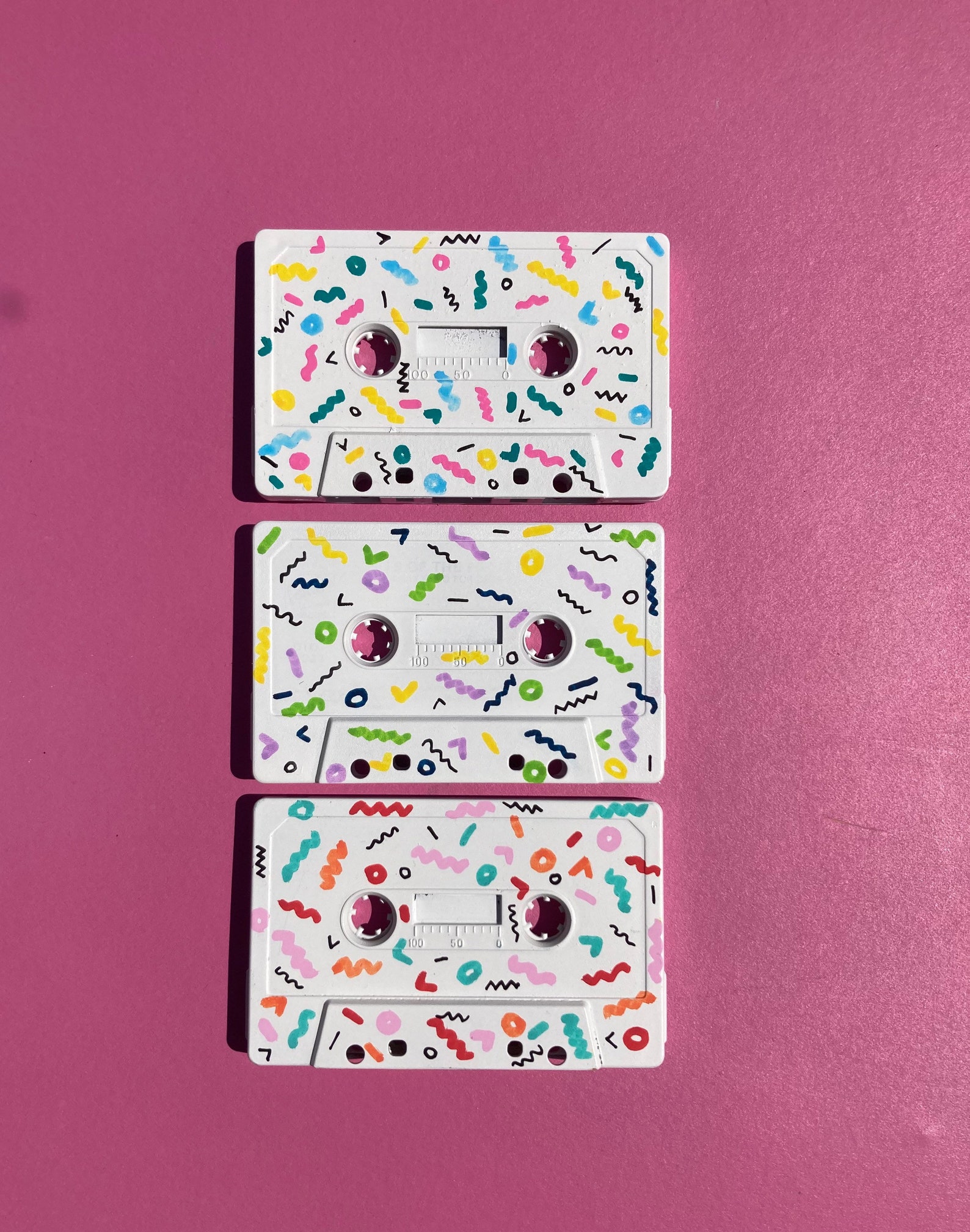 Fun 90s style confetti pattern hand painted on retro cassette Etsy
