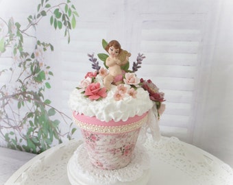 Shabby Chic Mini Pot / Faux Whip / Mother's Day / French Country / Mini Picture Frame / Home / Shelf / Tiered Tray Decor / Rae Dunn Inspired