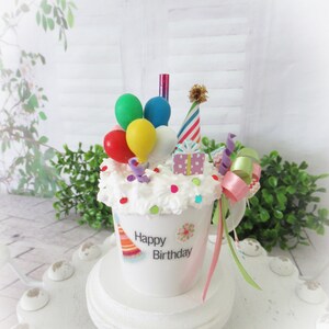 Birthday Mini Mug Decor: Faux Whip, Balloons, Tiered Tray Display