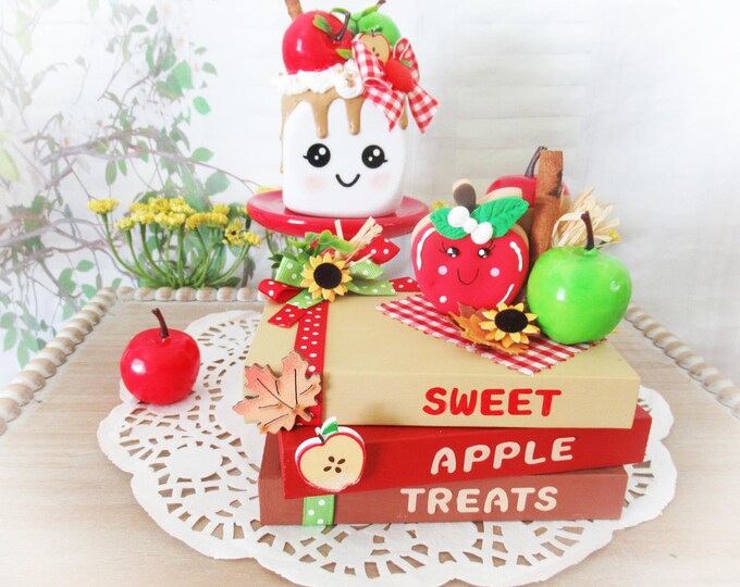 Apple Book Stack Decor: Faux Cookie, Sunflowers, Autumn Display, Tiered ...