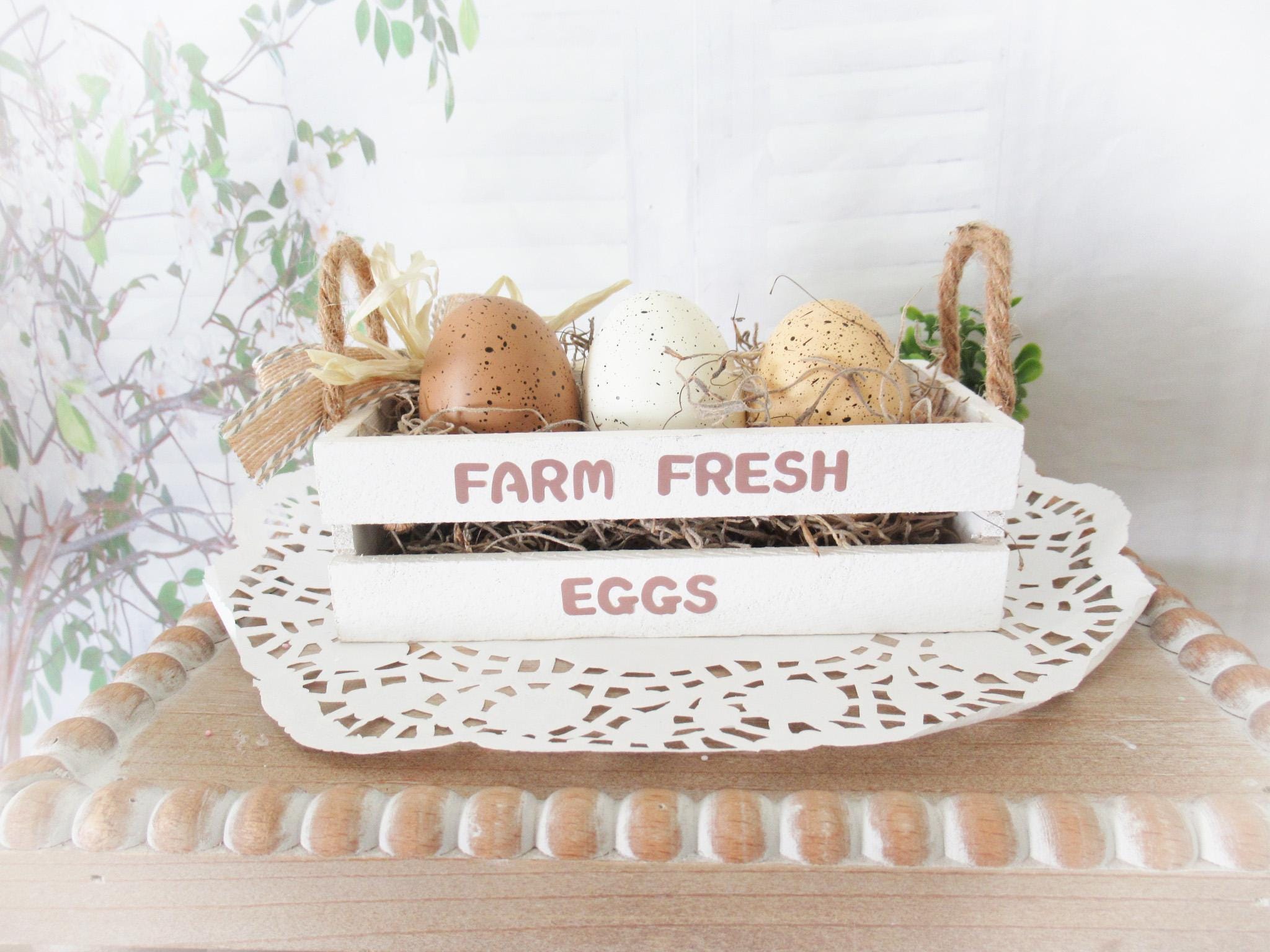 Mini Wooden Egg Crate Decor / Spring / Easter / Faux Eggs / Natural Rustic Decor / Tiered Tray Decor / Shelf / Kitchen Counter / Farmhouse