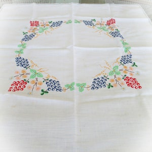 Handmade Vintage Embroidered Linen Table Cover and Matching Doily.