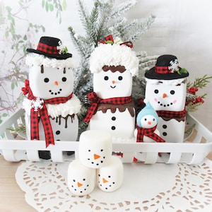 Marshmallow Snowman Family / Fake Bake / Faux Whip / Christmas / Winter / Cocoa / Coffee Bar / Tiered Tray Decor / Shelf / Rae Dunn Inspired