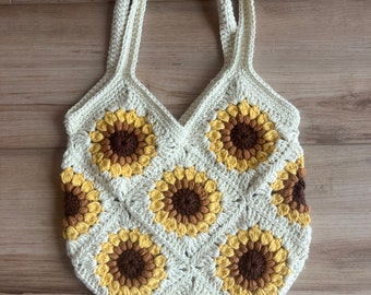 Sunflower Granny Square Tote Bag