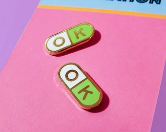 Green The pills are ok mini pin set, menhera pin, collar pins, pill pin, menhera kei, menhera chan, spoonie gifts, chronic pain gift