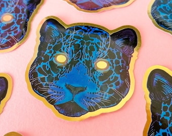 Panther Jaguar gold sticker, animal stickers, big cats, gold stickers, cat stickers, spooky stickers, big cat sticker