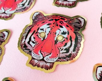 Tiger sticker, gold, big cat, animal stickers, tiger sticker, tiger art