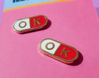 Red the pills are ok mini pin set, menhera pin, collar pins, pill pin, menhera kei, menhera chan, spoonie gifts, chronic pain gift