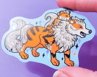 Naklejka Arcanine, holograficzne iskierki, naklejka Growlithe