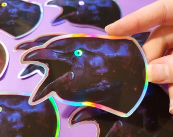 Holographic Crow Sticker, Crow Art, Crow head, bird stickers, animal stickers, crow gifts, crow art, crow head, crow decal, crow decor